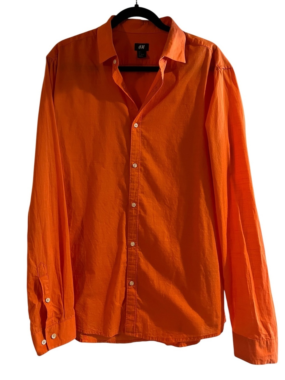 H&M 100% Cotton Vibrant Orange Woman’s Button-Down Shirt- L